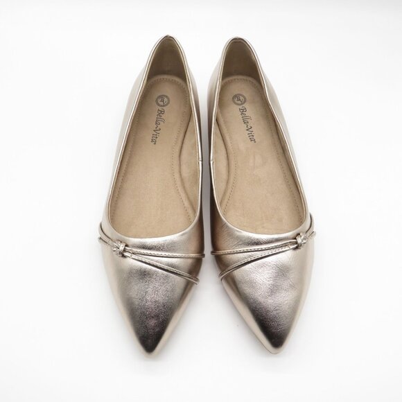Bella Vita Women's Metallic Pointed Toe Flats With Strappy Detail Size 12 NEW - Picture 1 of 6